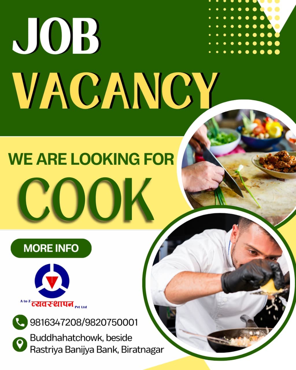 professional cook for cafe/restaurant